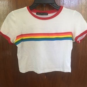 White, Rainbow Stripe Crop Top